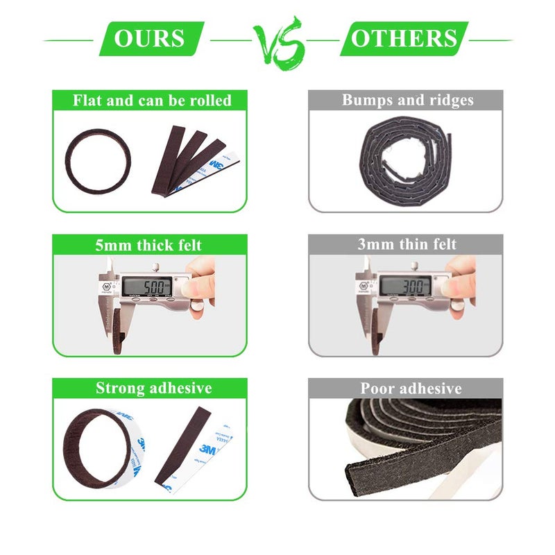 PremiFix Felt Strips 10Pieces Pack 1x 6 Inches Self Adhesive Brown Furniture Felt Strips Anti Scratch Heavy Duty 5mm Thick Floor Protector for Rocking Chair for Hardwood Floor - Image 2